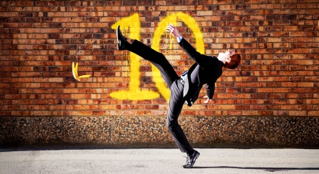 Man slipping on banana skin