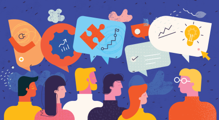 Illustration of young people brain storming