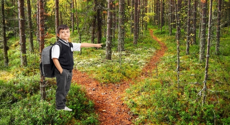 Pupil voice school boy pointing direction