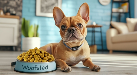 Dog with food bowl