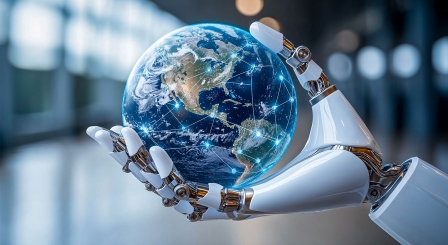 ai hand holding globe