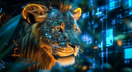 digital drawing of tech enhanced lion