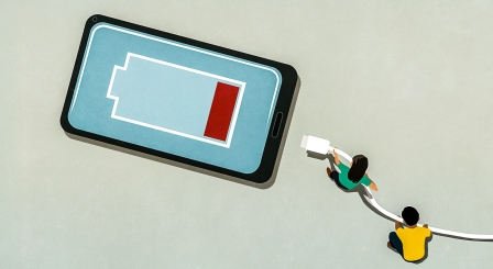 two children plugging in smart phone
