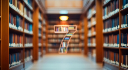 Seven shaped bookshelf in library