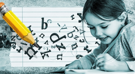 Girl writing on page