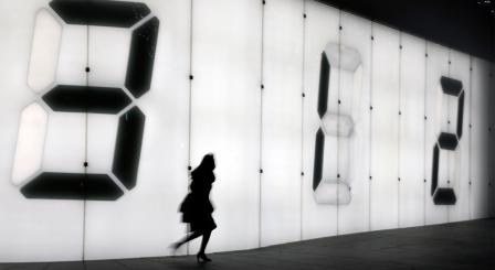 Digital numbers on a wall