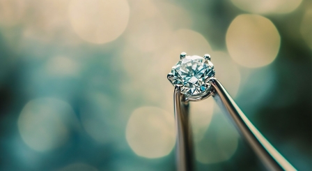 Tweezers holding a diamond