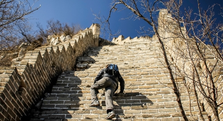 Climbing great wall of China