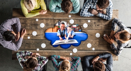 Group sitting around a table
