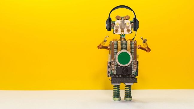 robot with headphones