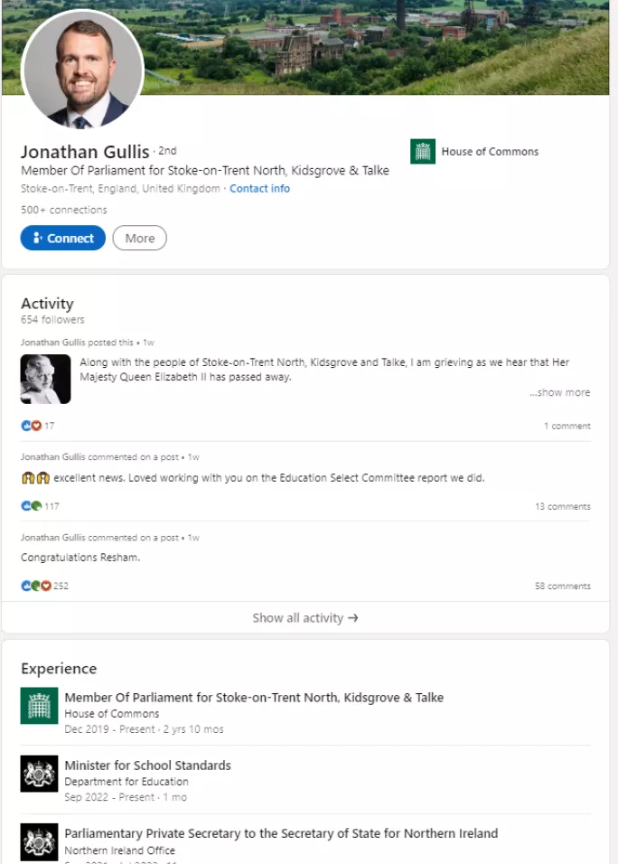 Jonathan Gullis' Linkedin profile
