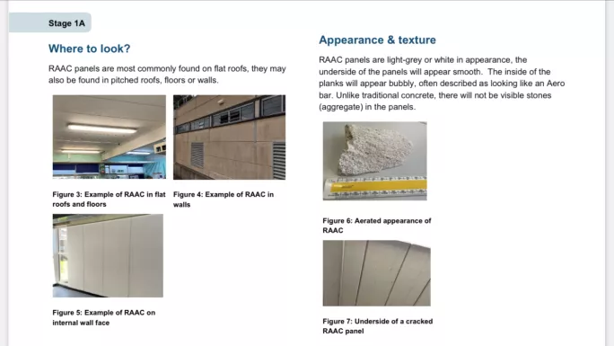 Examples of RAAC from DfE guidance on how to identify the material.