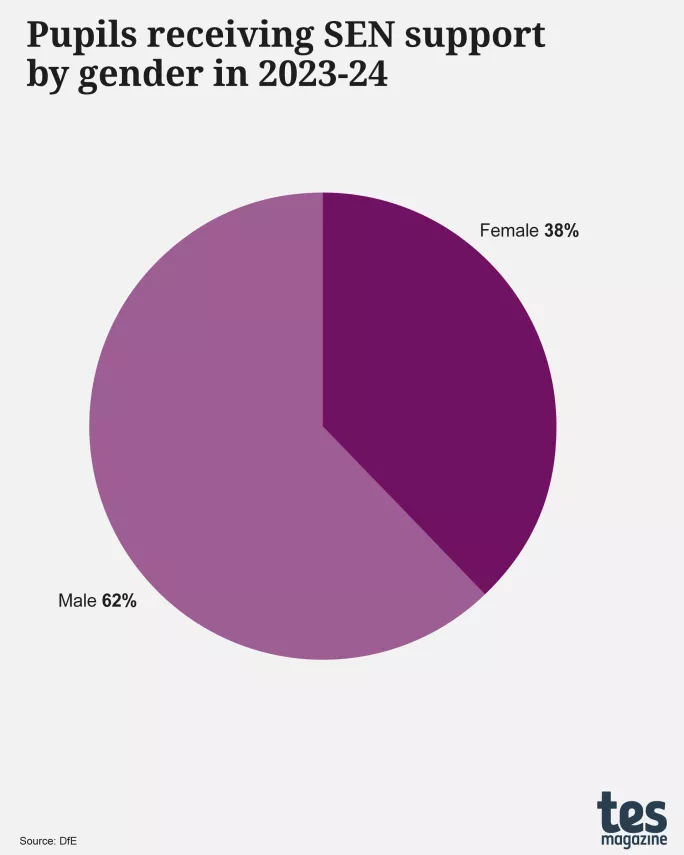 Pupils receiving SEN support by gender in 2023-24