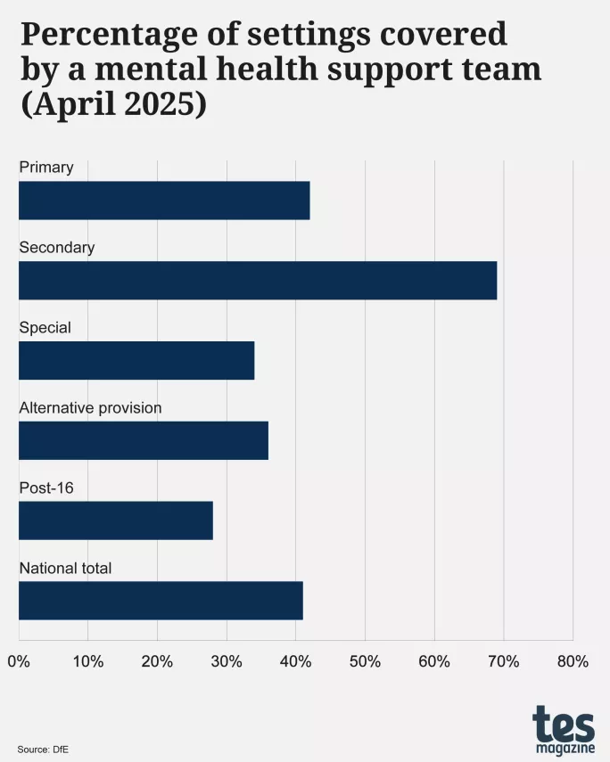 Mental health support teams: percentage of school settings covered by a team