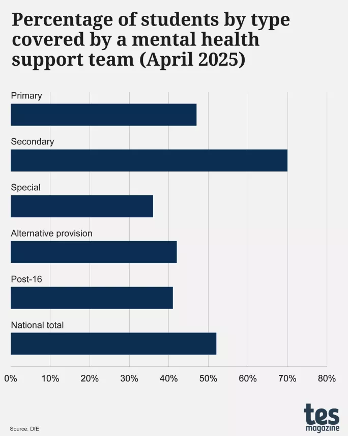 Mental health support teams: percentage of students by type covered by a team
