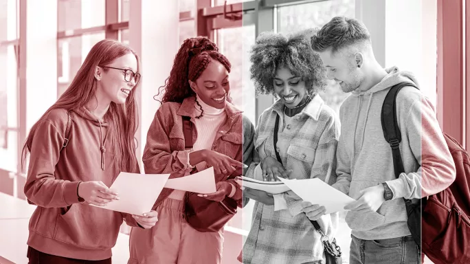 Group of students compare A-level results