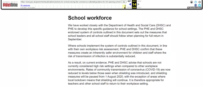 DfE guidance showing detail on high risk settings