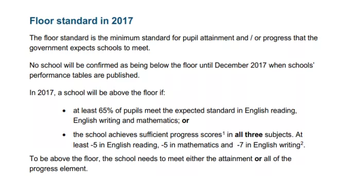 floor standard and progress scores for 2017