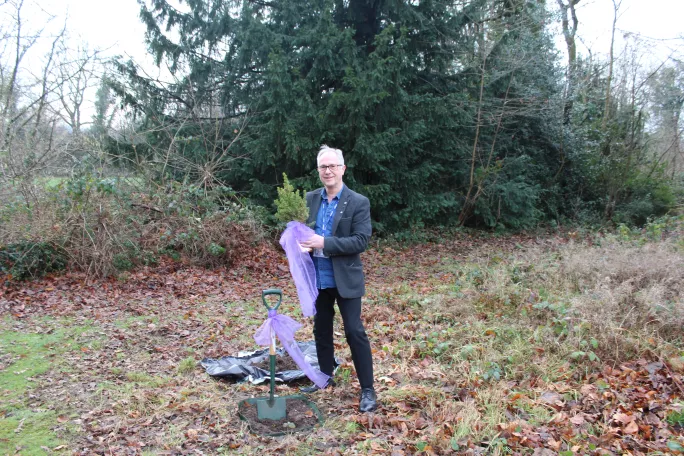 Jim planting a ceremonial tree at Fircroft College 