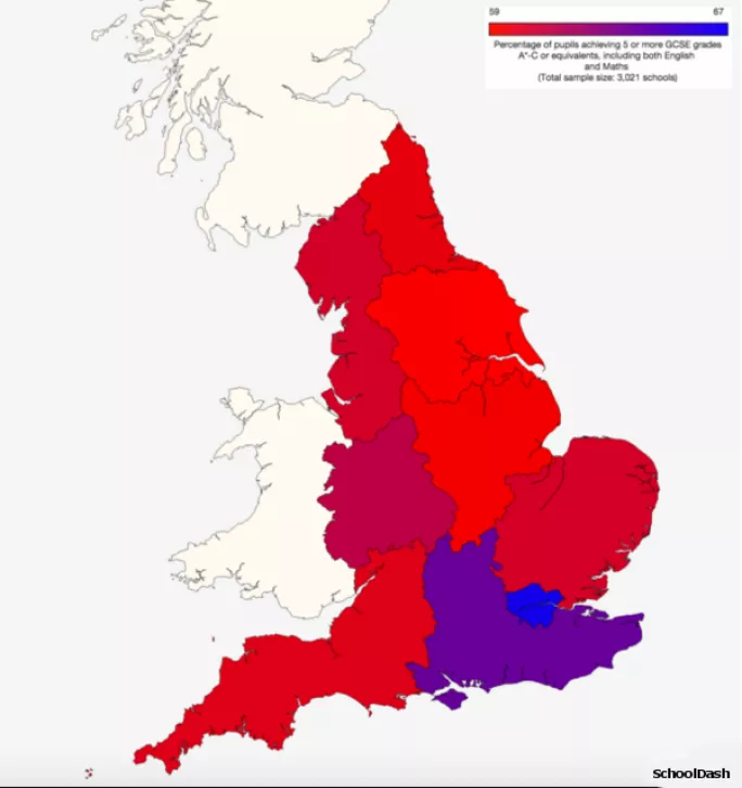 map of GCSE results 2015