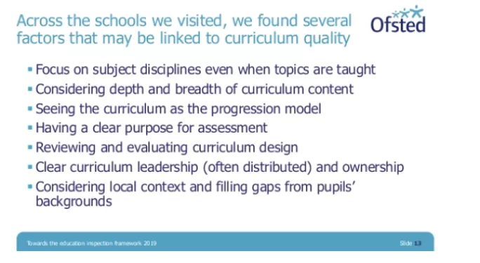 Ofsted slide on curriculum inspection