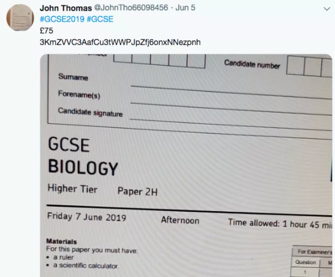 Fraudulent tweet GCSE biology