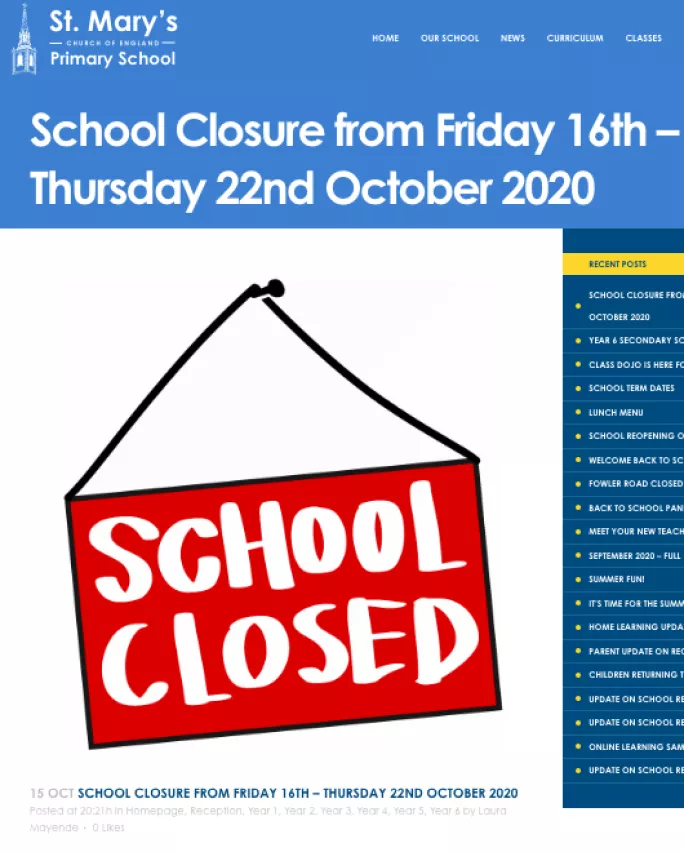Closure notice on St Mary's school website