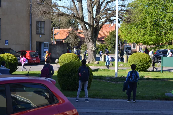 Children social distancing at Rygaards School in Denmark