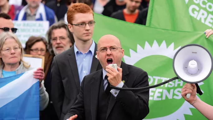 Party line: Greer joins Scottish Green Party co-convener Patrick Harvie at a pro-EU rally