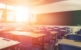 blurred image of empty classroom