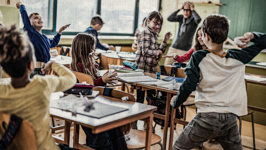 Children misbehaving in classroom