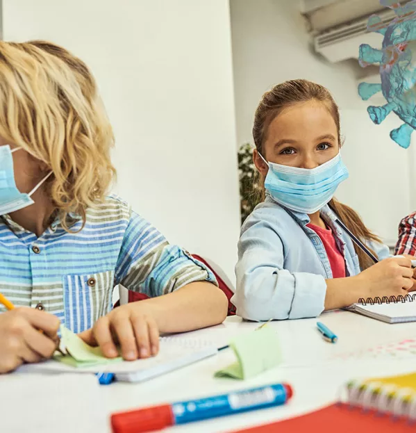 School children in masks