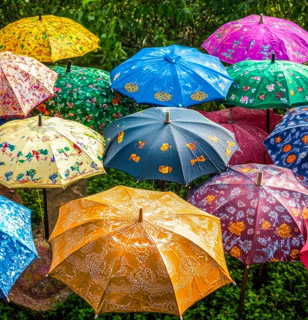 Different patterned umbrellas
