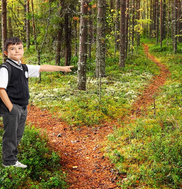 Pupil voice school boy pointing direction