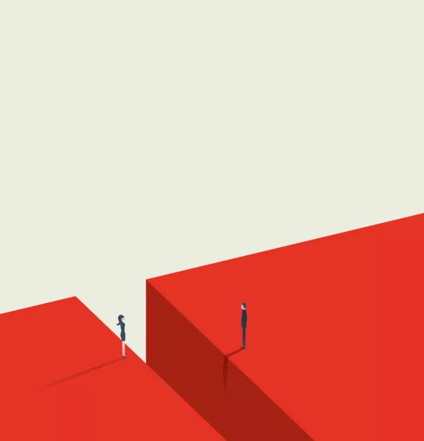 Illustration of a man and woman either side of a gap