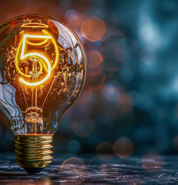 Lightbulb with number five