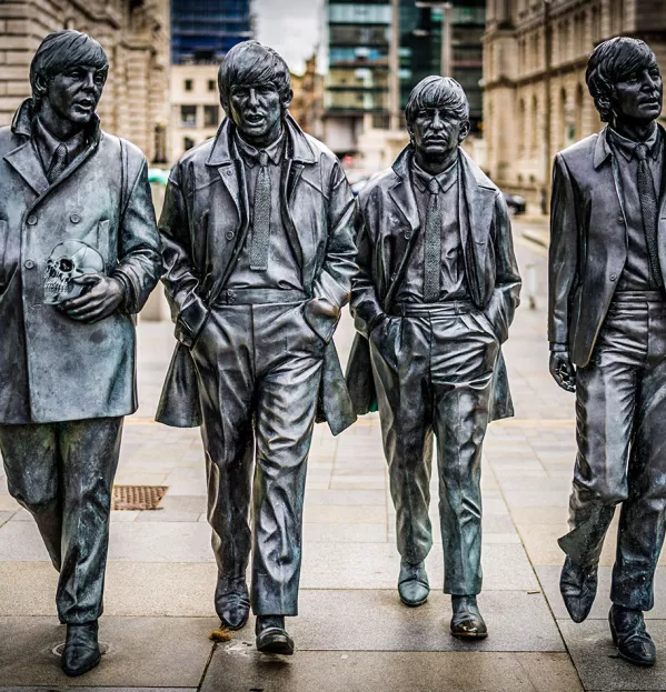 Beatles statue with skull