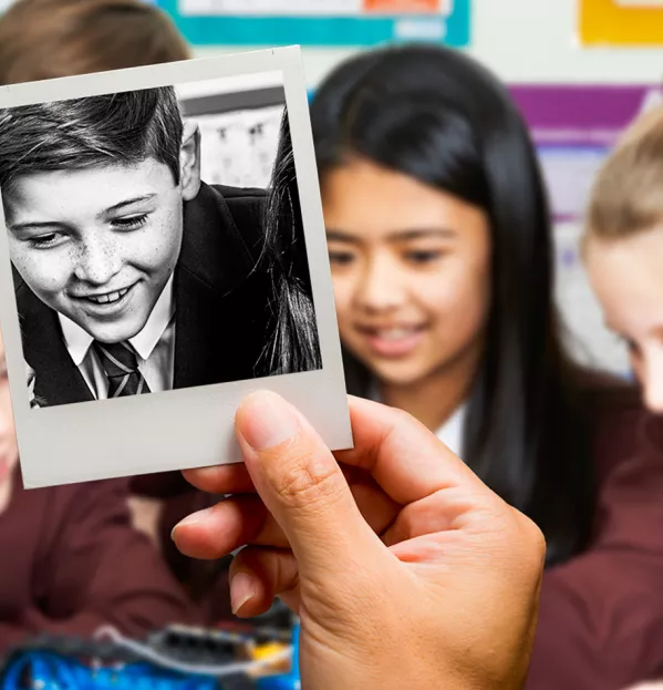 Polaroid picture of pupil's head