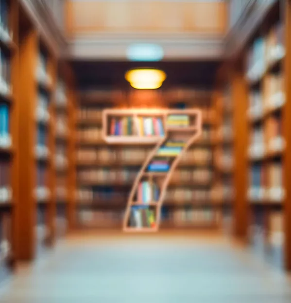 Seven shaped bookshelf in library