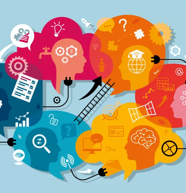 Illustration of thinking clouds collaborating