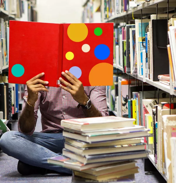Reading books in library