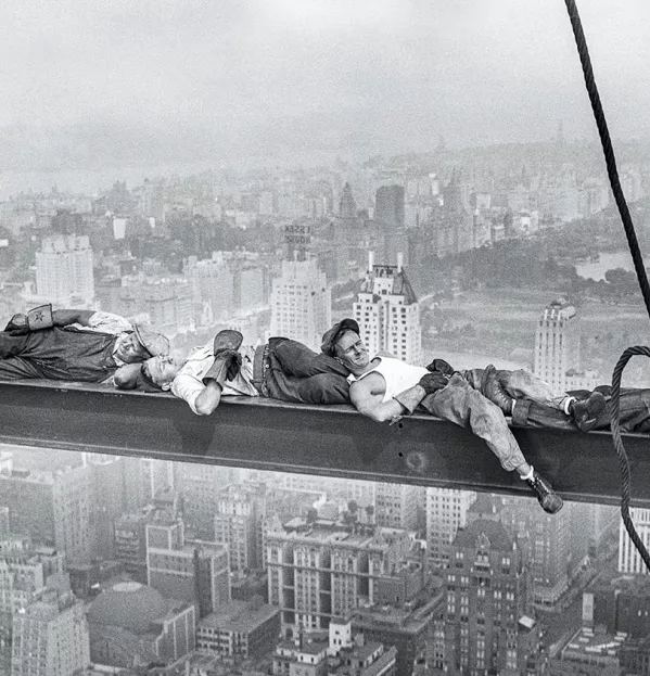 Black-and-white Photo Of Construction Workers Taking A Break In The Air – Teacher Tiredness Afternoon Lull Body Clocks