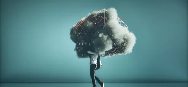Humorous mobile cloud computing conceptual around head