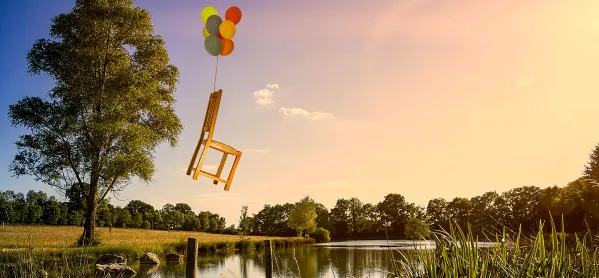 flying chair, balloons