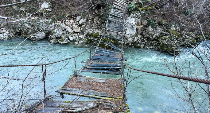 Broken footbridge