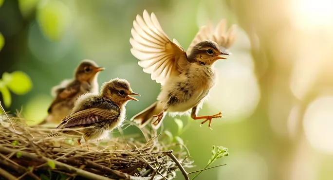 Chick learning to fly