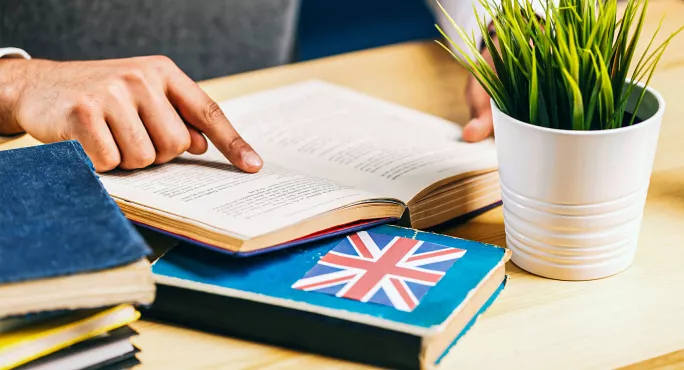 Person reading English book