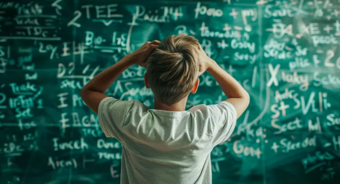 Pupil looking confused at maths equation