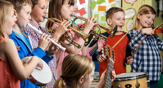 Classroom playing musical instruments
