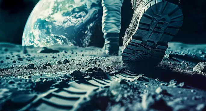 Man leaving footprint on moon